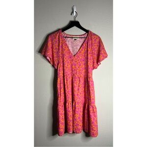 Universal Thread Pink and Orange Floral Flutter Sleeve Mini Skater Dress L